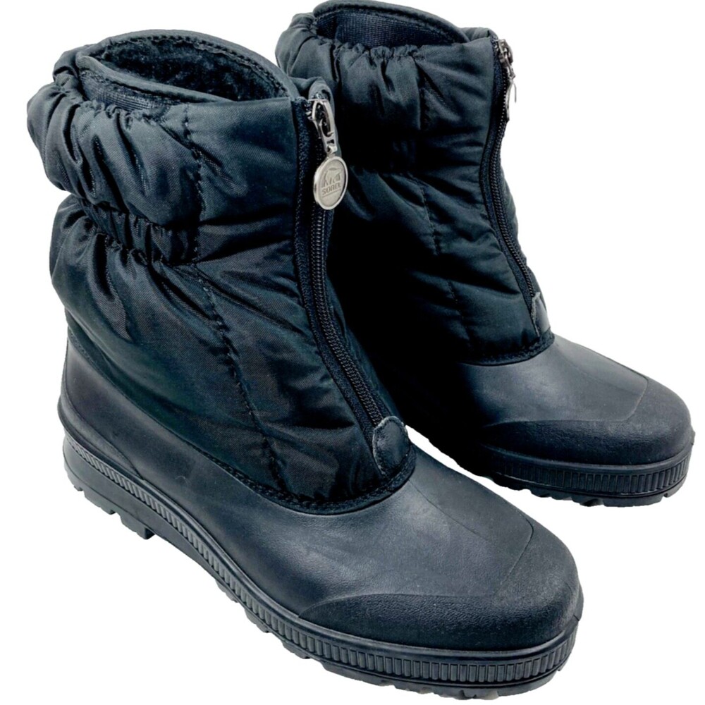 Sorel Vtg Puffer Boots Waterproof Lined 10 Black Nylon Snow Rubber Winter Ski